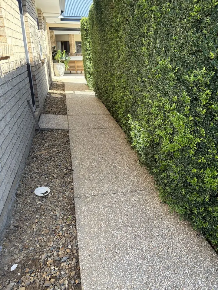 Exposed aggregate side path in brisbane after pressure cleaning